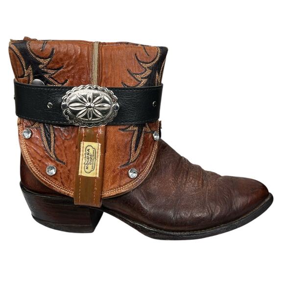 Vintage Nocona Women’s Upcycled Brown Leather Cowgirl Boots Size US 9.5 C - Picture 1 of 10